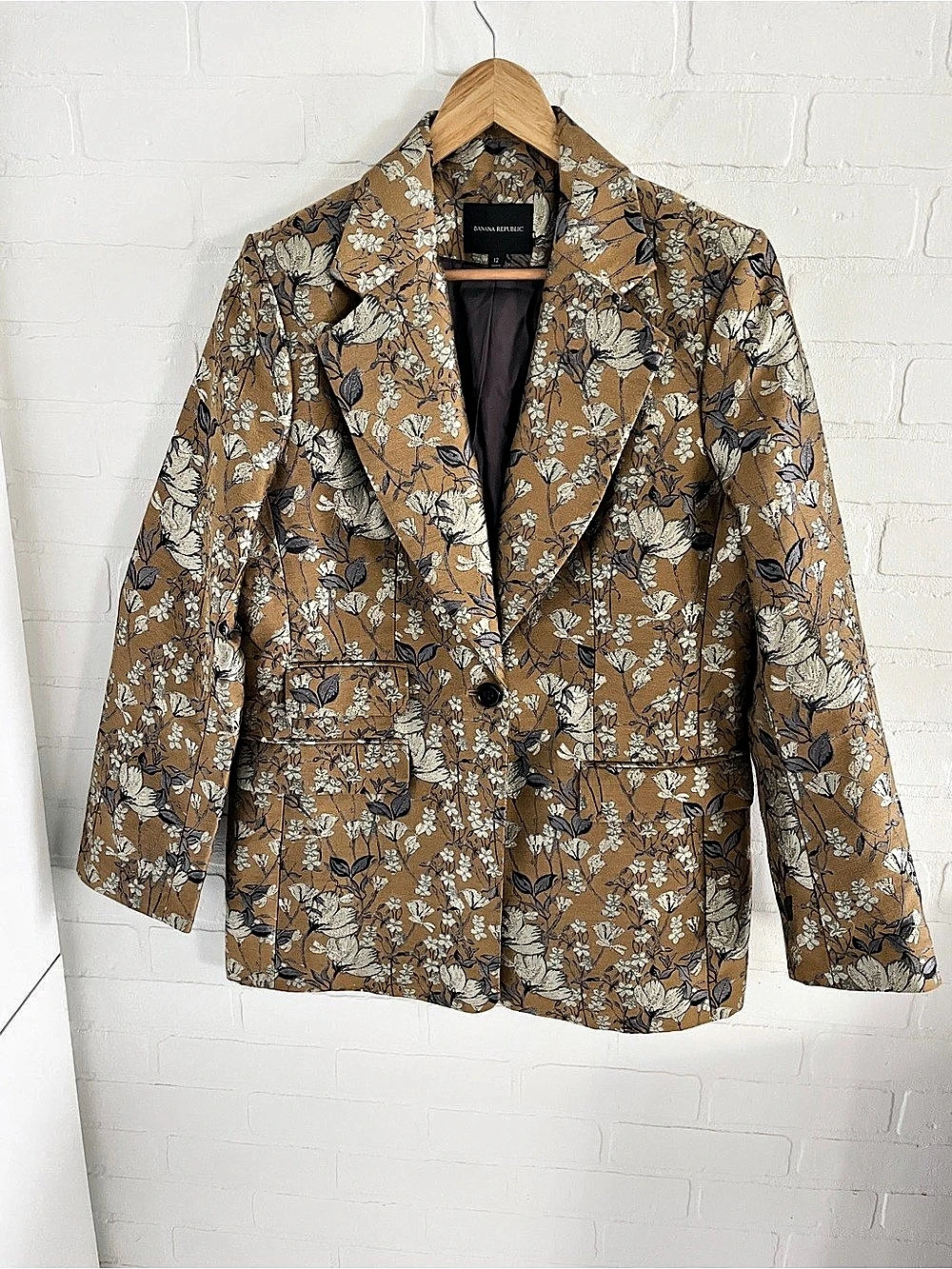 Banana Republic Green Floral Blazer Brown & Gray Size 12 Like New